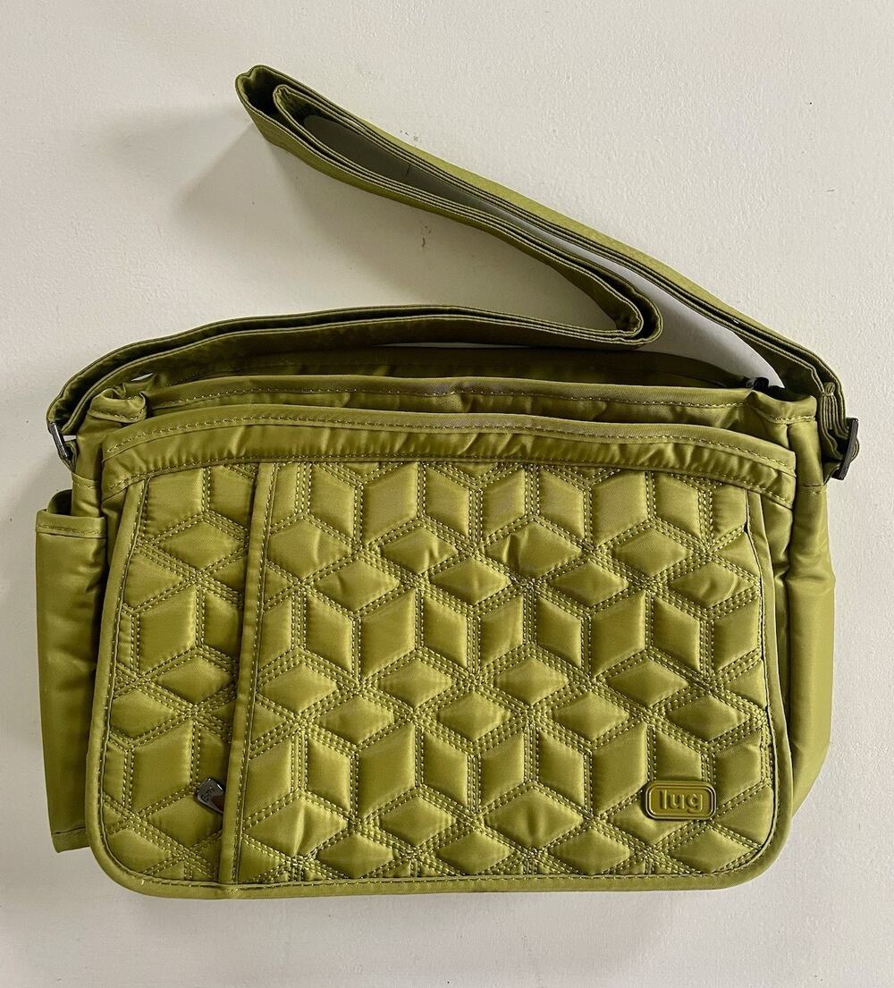 Lug Wings Green RFID Water Bottle Polyester Crossbody Bag Multiple Pockets EUC